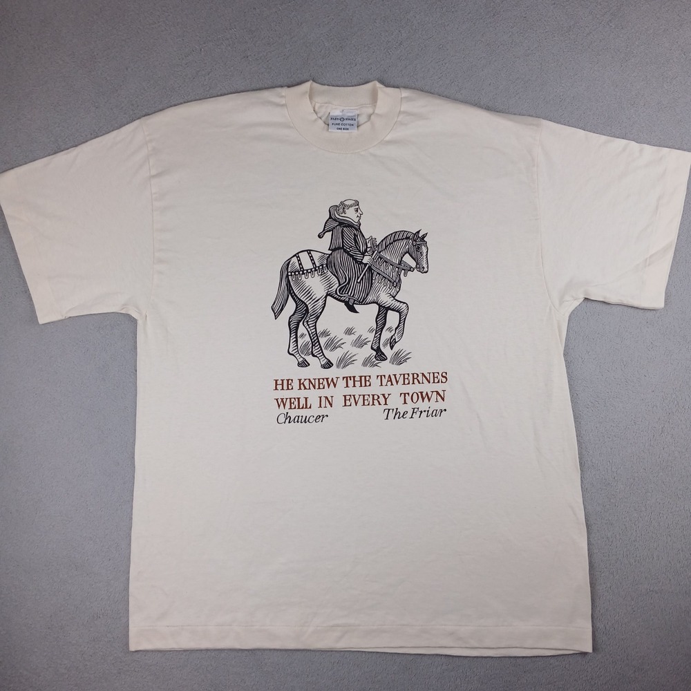 Vintage Chaucer The Friar Past Times Shirt Men One Size Cream Literature Tee 80s